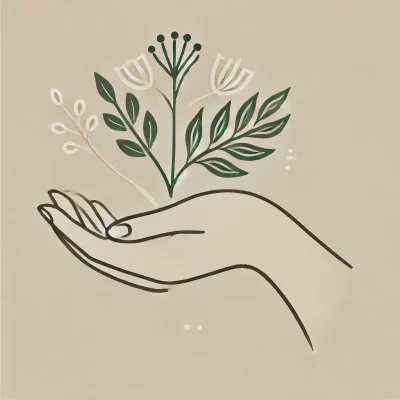 DALL·E 2025-01-17 11.29.04 - A minimalistic and elegant illustration of a hand gently holding a stylized plant, symbolizing care and nurturing. The hand has soft, clean lines, and